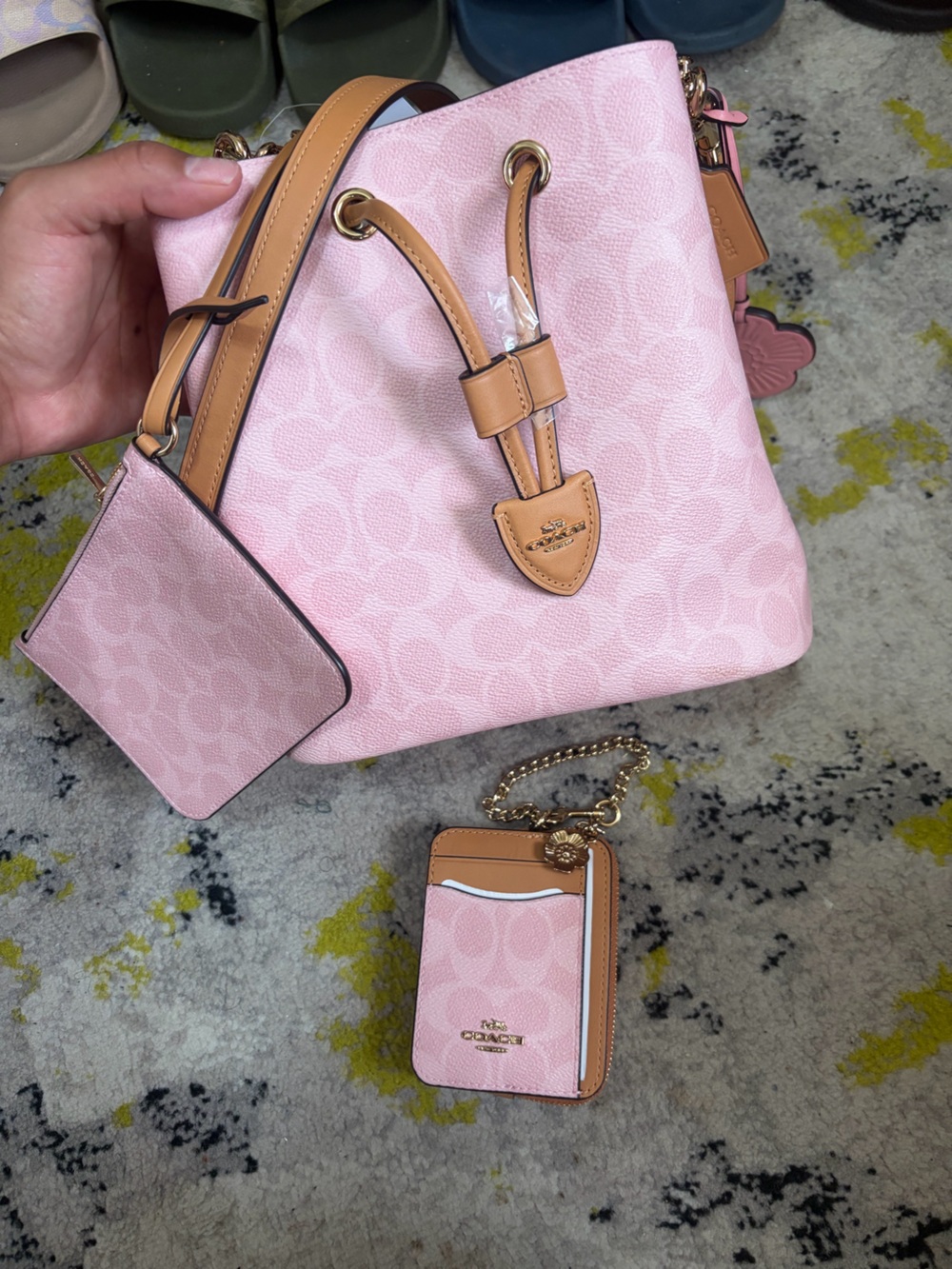 Coach Pink Signature Rowan Bucket Bag with Wallet & Wristlet